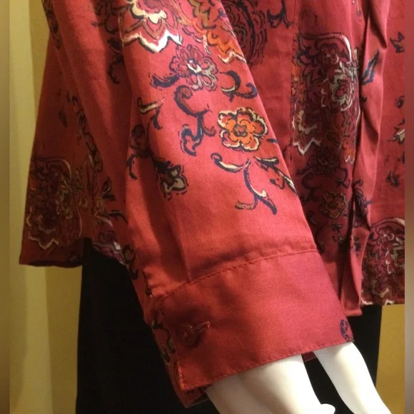 ❣️HP!❣️Coldwater Creek | Red Floral 100% Cotton Button Down Shirt - Picture 8 of 9